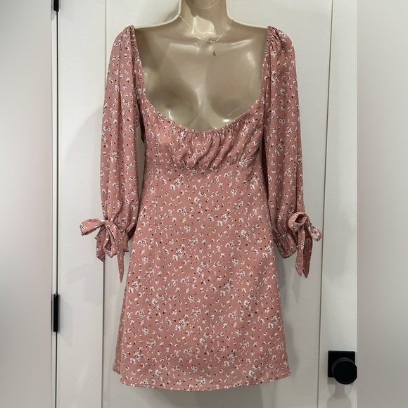 Et Clet Pink Floral Mini Dress Puff Sleeve Medium Coquette Cottagecore Garden - Picture 3 of 9